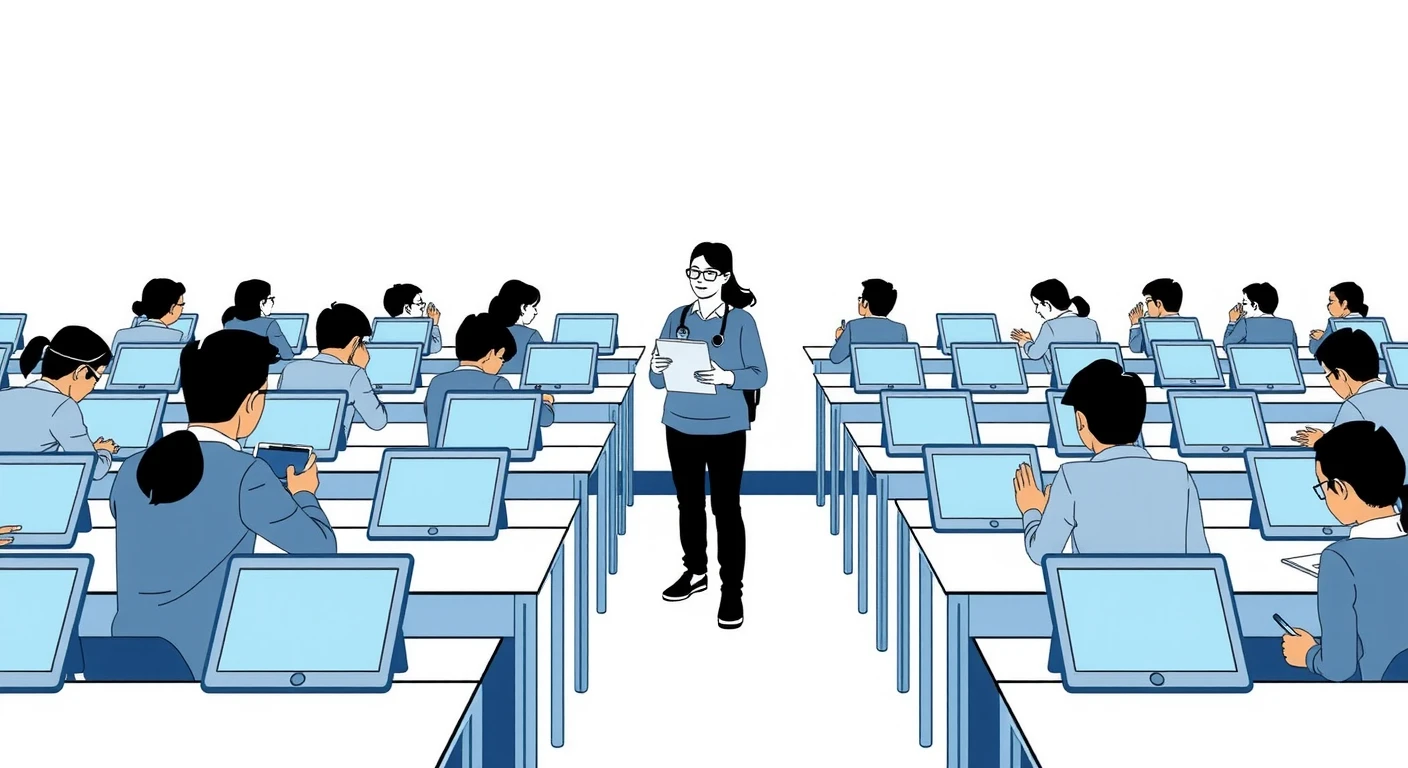 タブレットを使って学習する生徒たちのイラスト