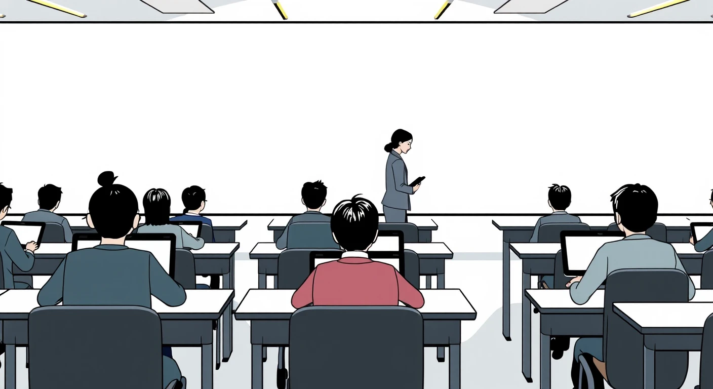 タブレットを使って学習する生徒たちのイラスト