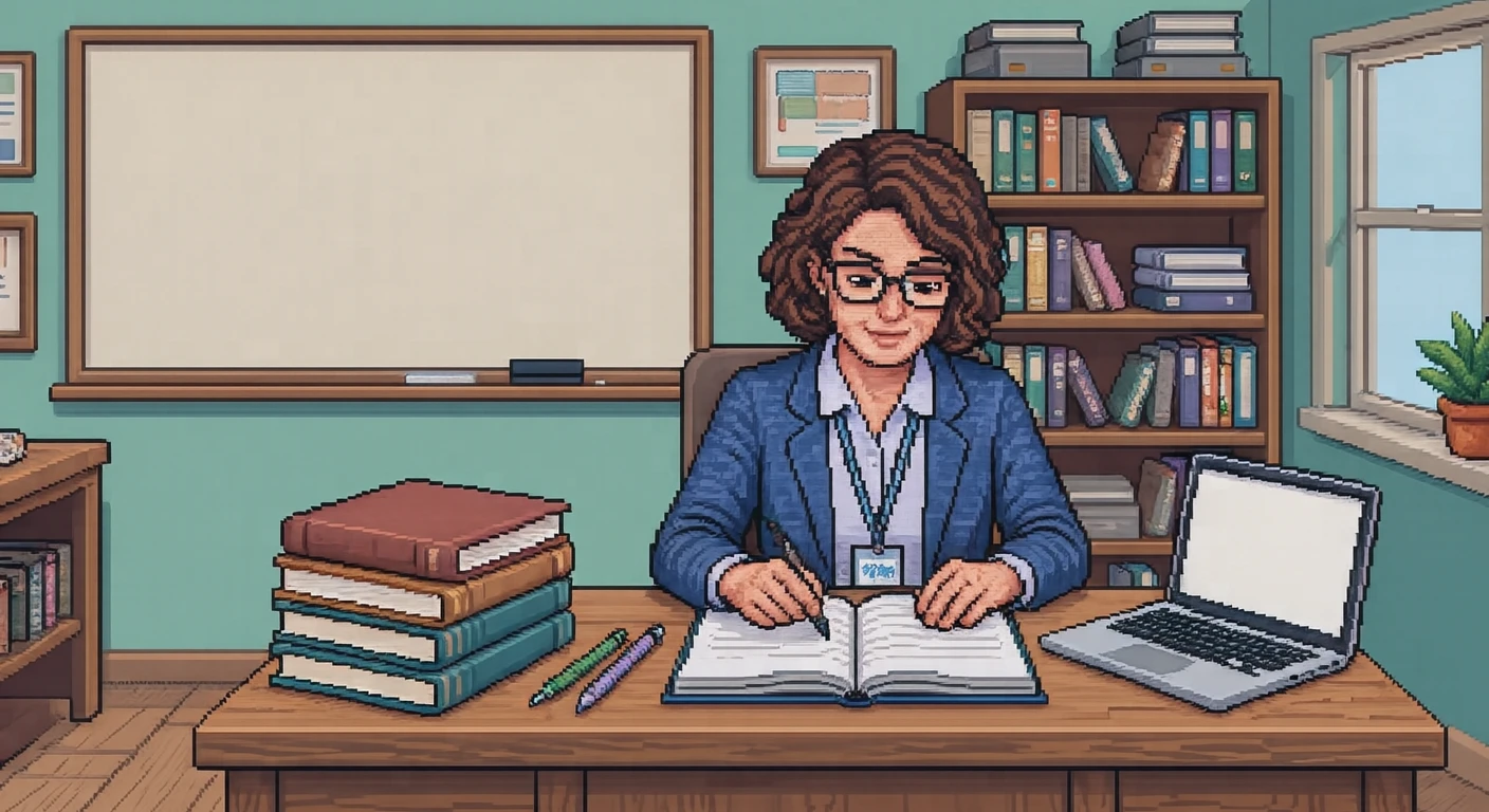授業の準備をする先生のイラスト（ドット絵）