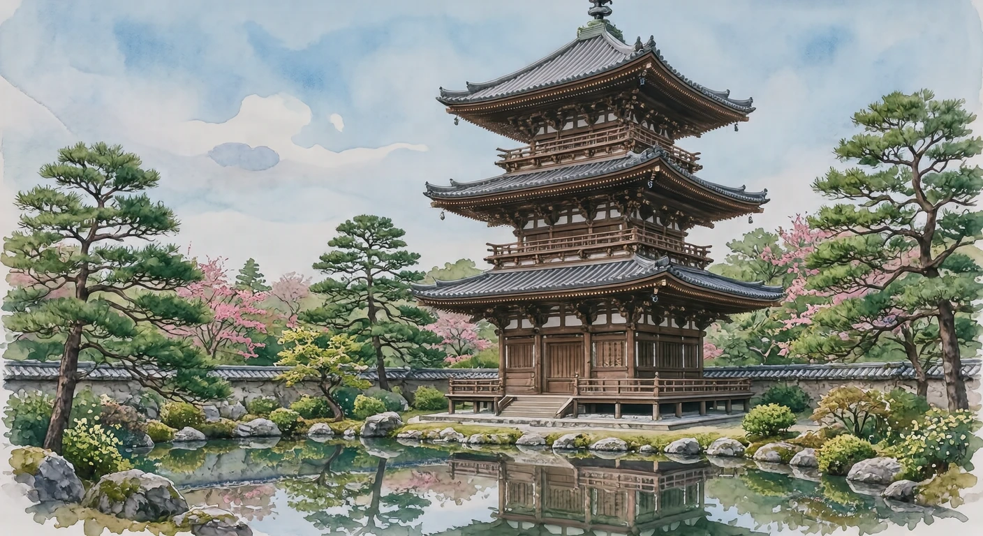 世界遺産・東寺の五重塔のイラスト(水彩)