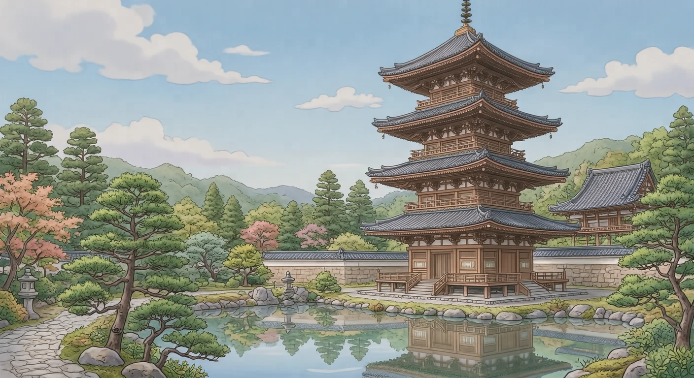 世界遺産・東寺の五重塔のイラスト(ソフトパステル)