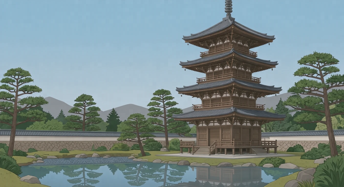 世界遺産・東寺の五重塔のイラスト(フラットイラスト)