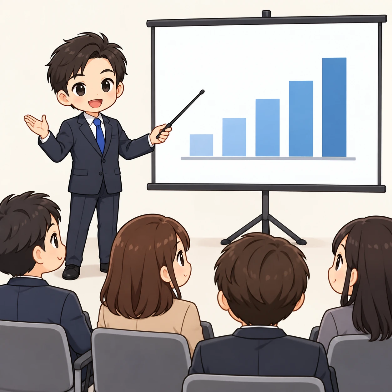 Illustration of an instructor giving a lecture at a training seminar (chibi)