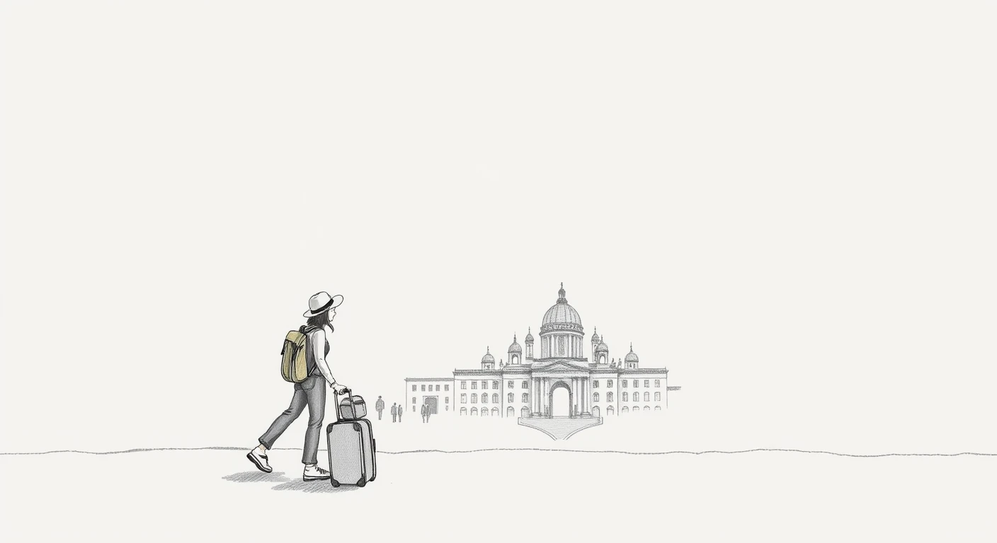 旅行者・旅行・観光・スーツケース・ランドマークのイラスト