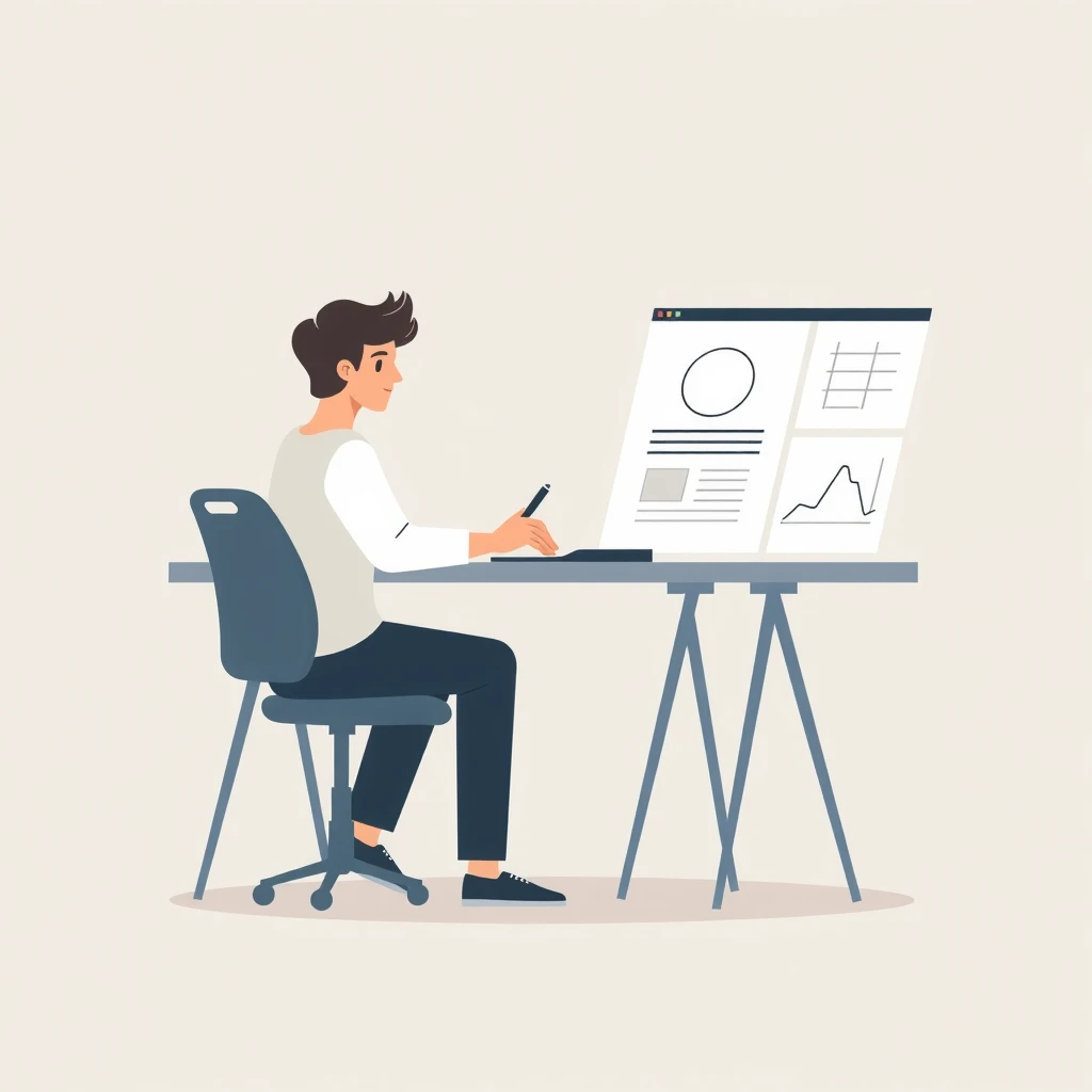 Illustration of designer, UX design, prototyping, wireframe, pen tool
