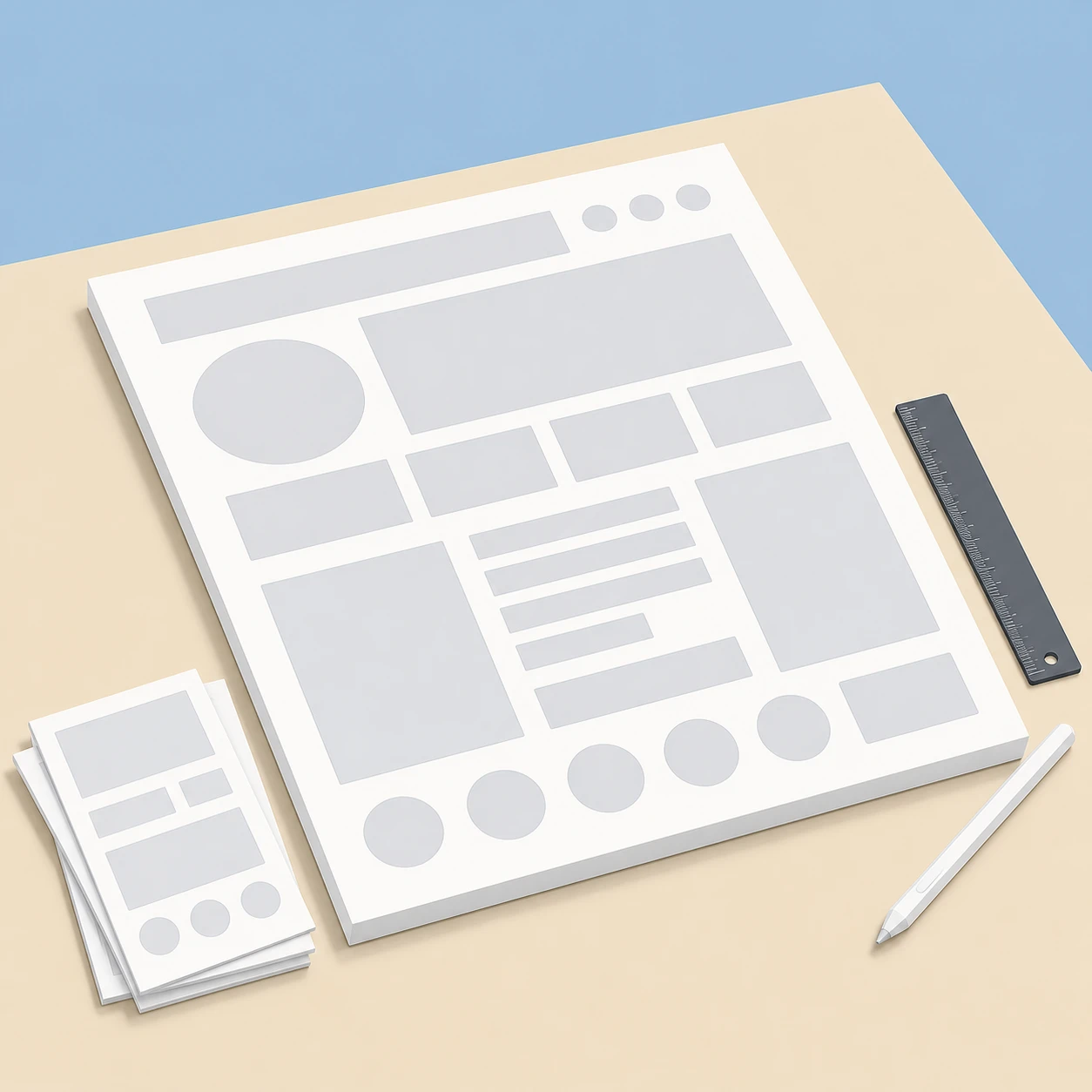 UX/UIデザインプロセスのソフトな3Dイラスト