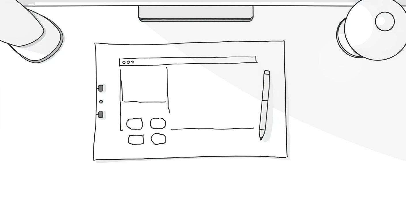 ワイヤーフレームのスケッチとペンタブレットのイラスト