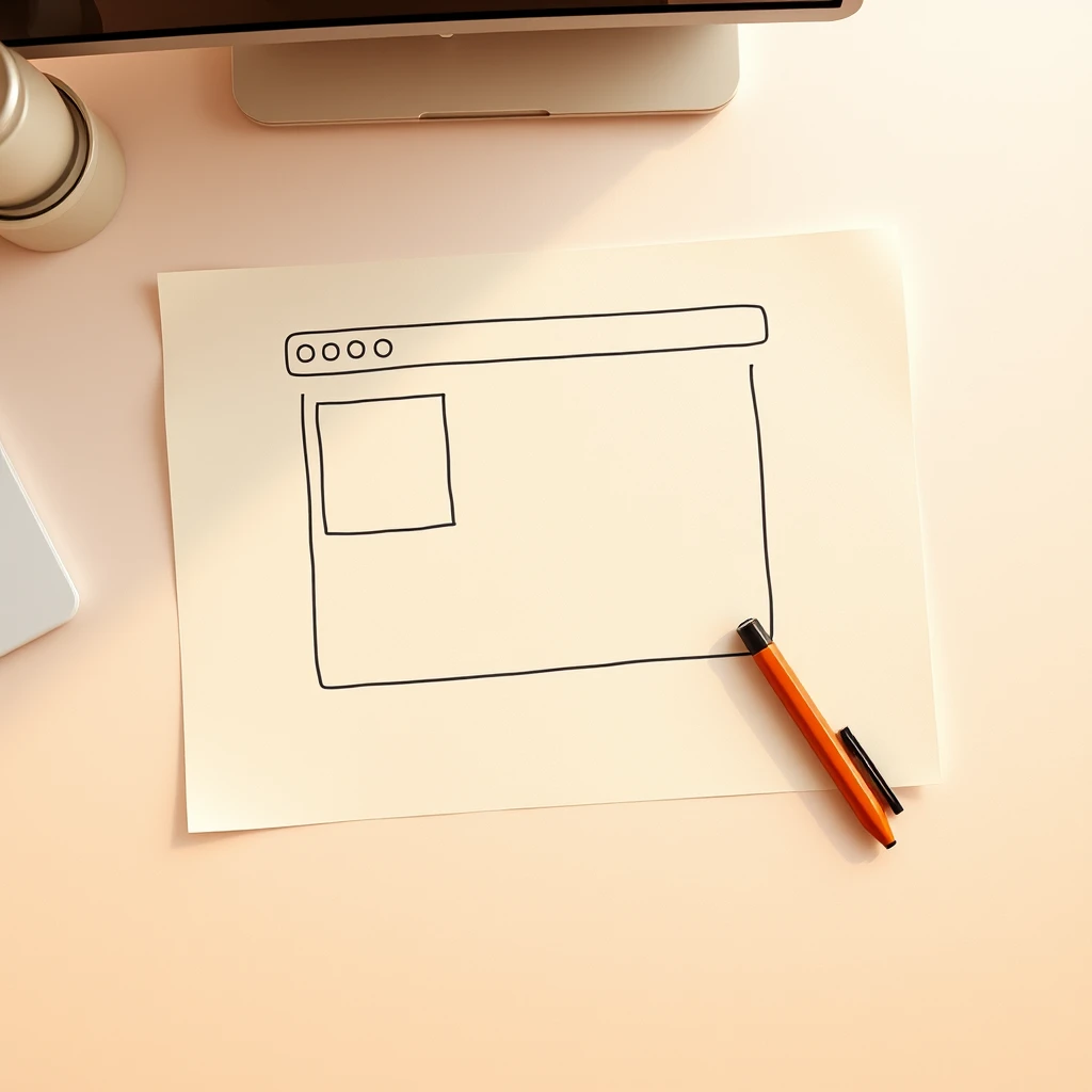 ワイヤーフレームのスケッチとペンタブレットのイラスト