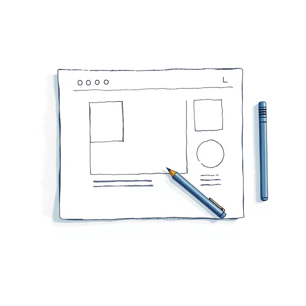 ワイヤーフレームのスケッチとペンタブレットのイラスト