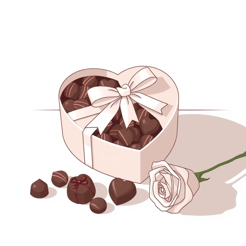 リボンをかけたハート型のチョコレートギフトのフラットイラスト