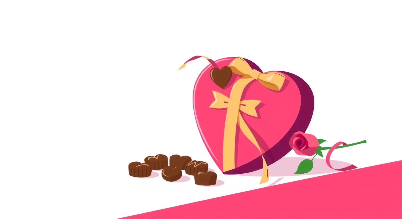 リボンをかけたハート型のチョコレートギフトのフラットイラスト
