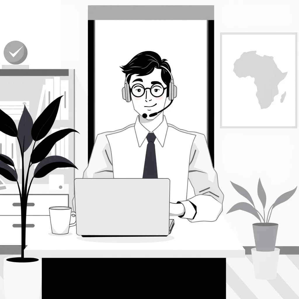 Flat illustration of a businessperson on a video call from a home office