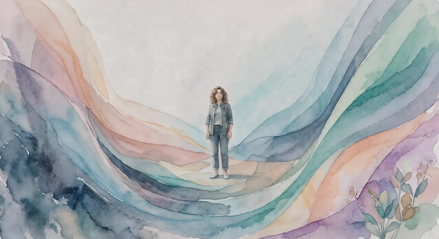 波打つ曲線のグラデーション背景のイラスト（水彩）