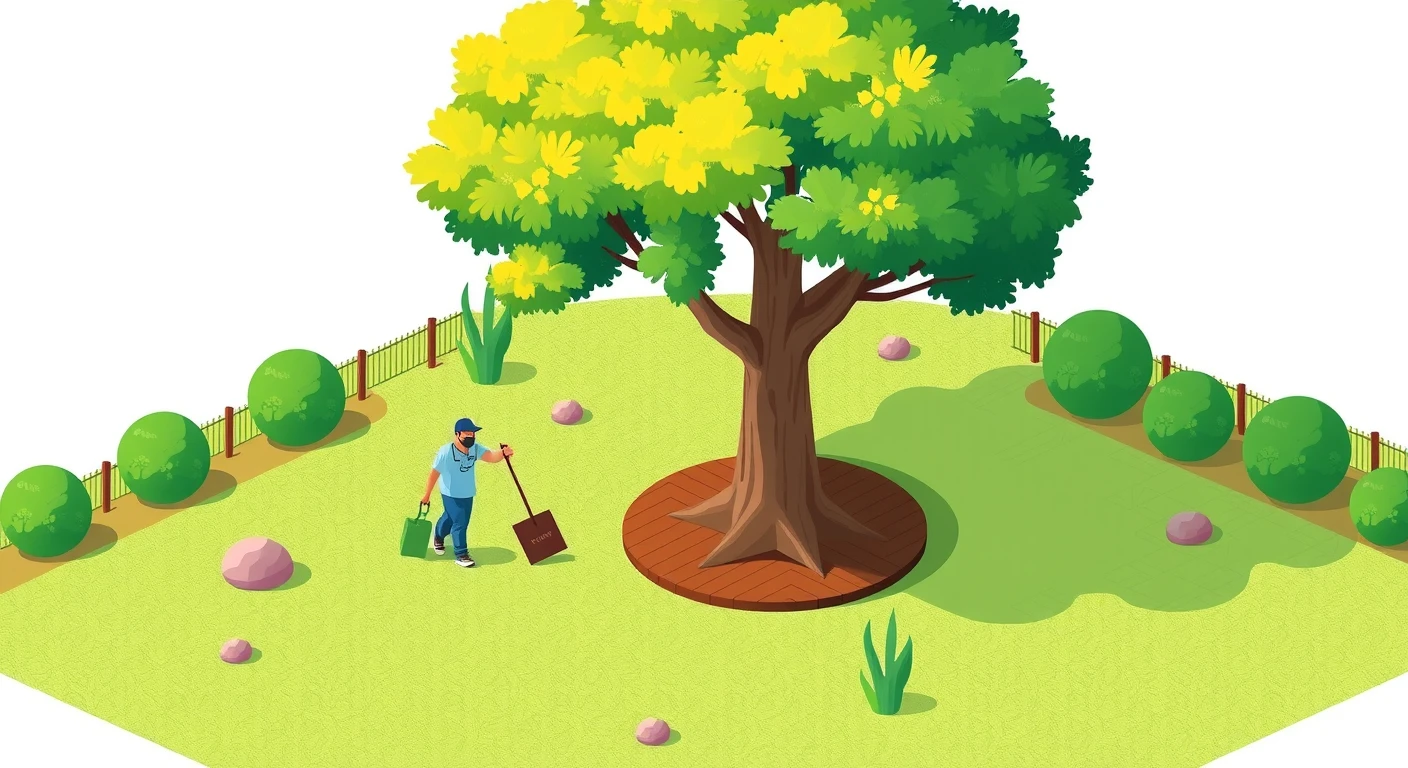 Illustration of volunteer, volunteering, cleanup, tree, in a park