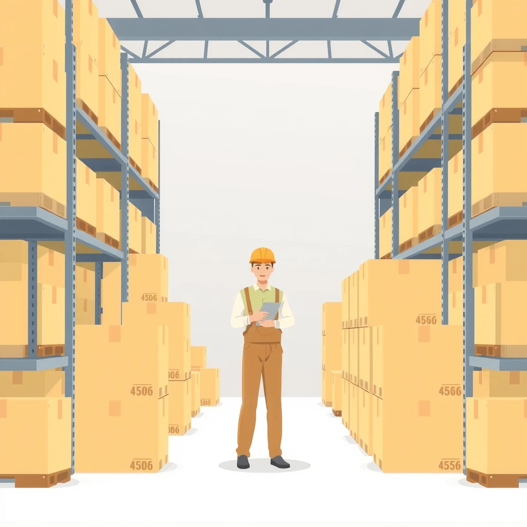 Flat illustration of a warehouse worker checking inventory