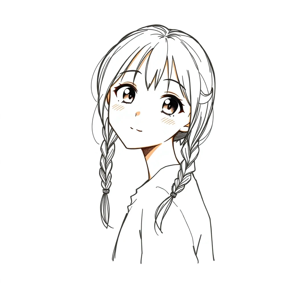 三つ編みの女性のアニメ調プロフィールアイコン（手描き風）
