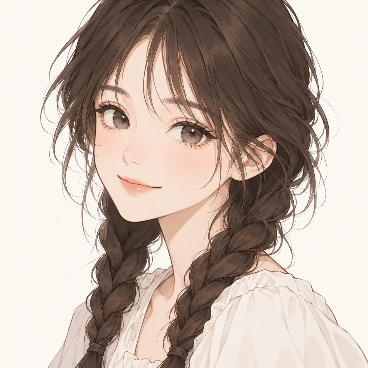 Anime-style profile picture of a woman with braided hair (simple line art)