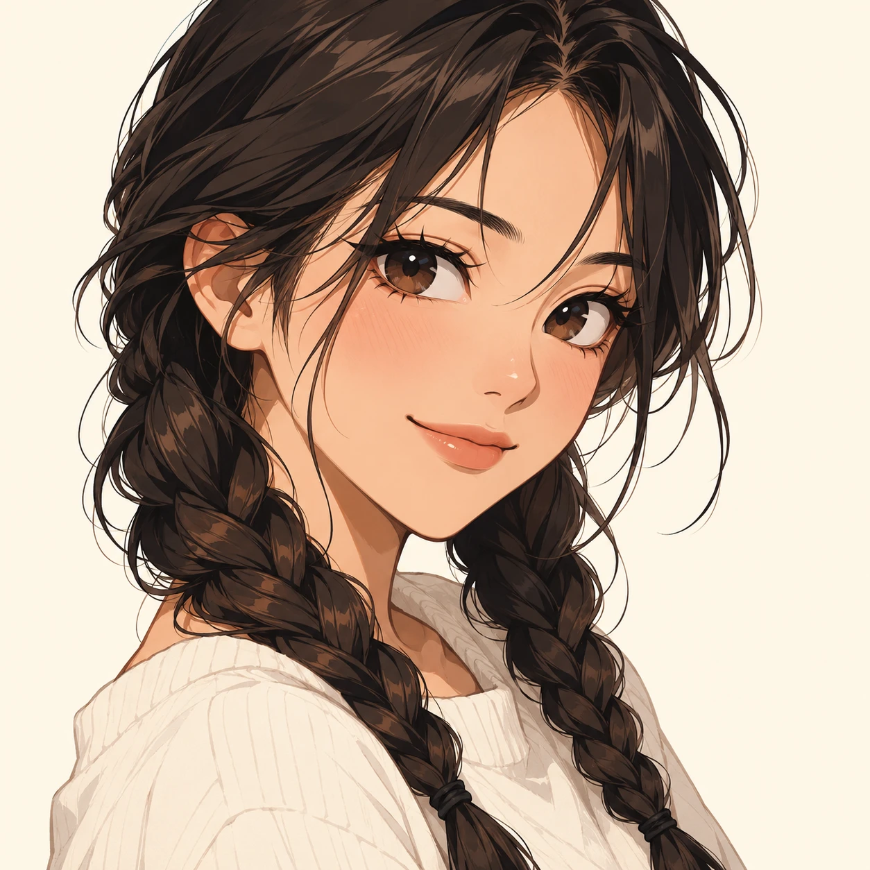 Anime-style profile picture of a woman with braided hair (bold graphic)
