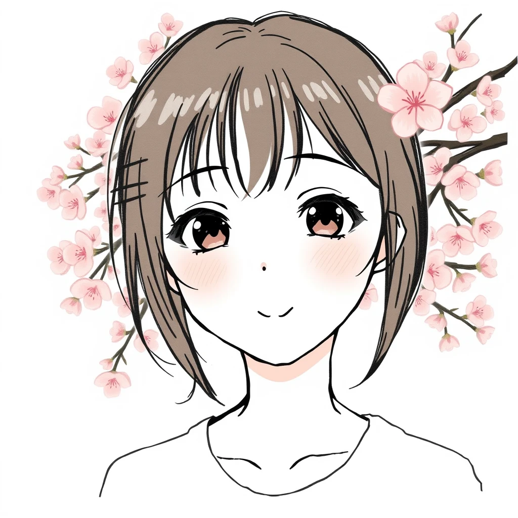 桜を背にした女性のアニメ調プロフィールアイコン（手描き風）