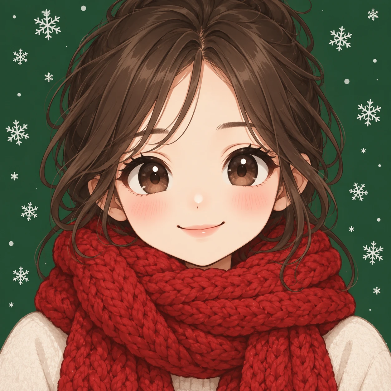 クリスマス装いの女性のアニメ調プロフィールアイコン（デフォルメ）