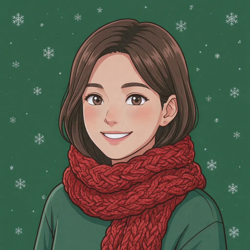 クリスマス装いの女性のアニメ調プロフィールアイコン（アイソメトリック）