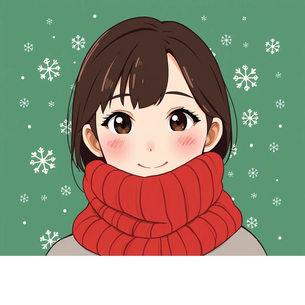 Anime-style profile picture of a woman dressed for Christmas (flat illustration)