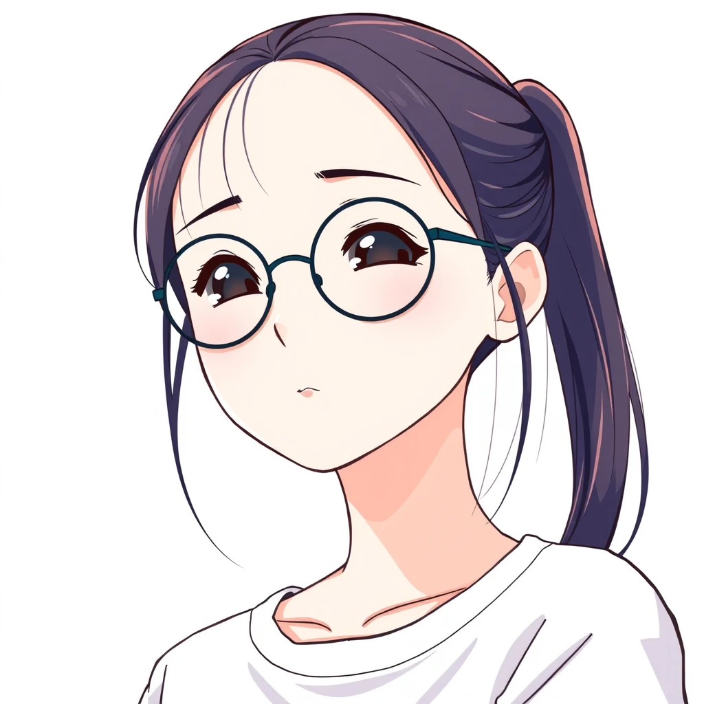 Anime-style profile picture of a woman wearing glasses