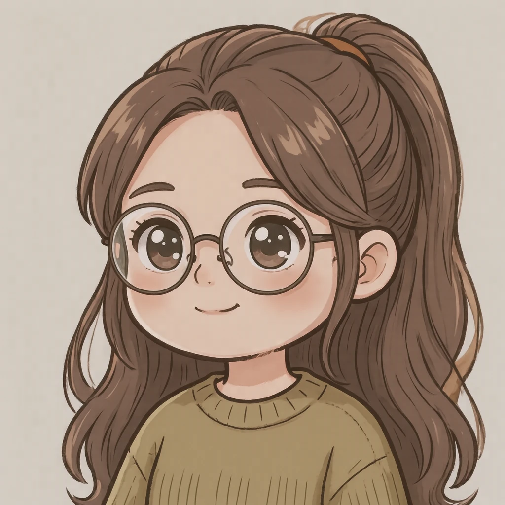 眼鏡をかけた女性のアニメ調プロフィールアイコン（デフォルメ）