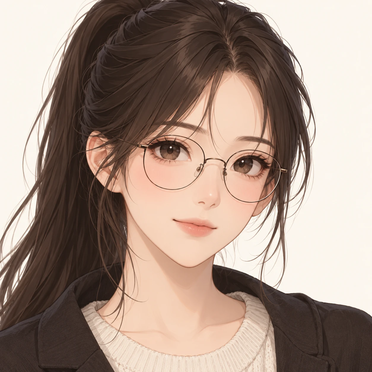 Anime-style profile picture of a woman wearing glasses (isometric)
