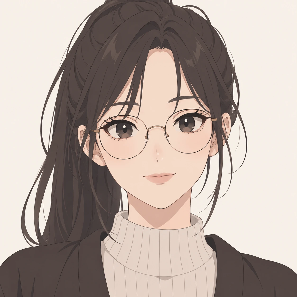 Anime-style profile picture of a woman wearing glasses (flat illustration)