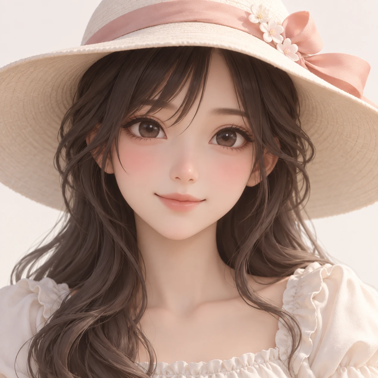 모자를 쓴 여성의 애니메이션풍 프로필 아이콘 (소프트 3D)