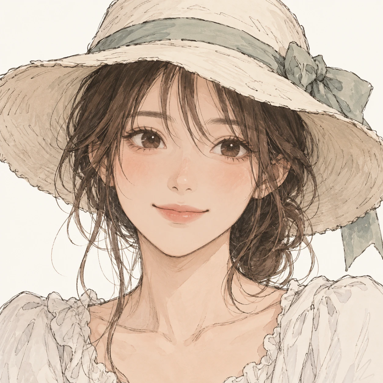 帽子をかぶった女性のアニメ調プロフィールアイコン（手描き風）