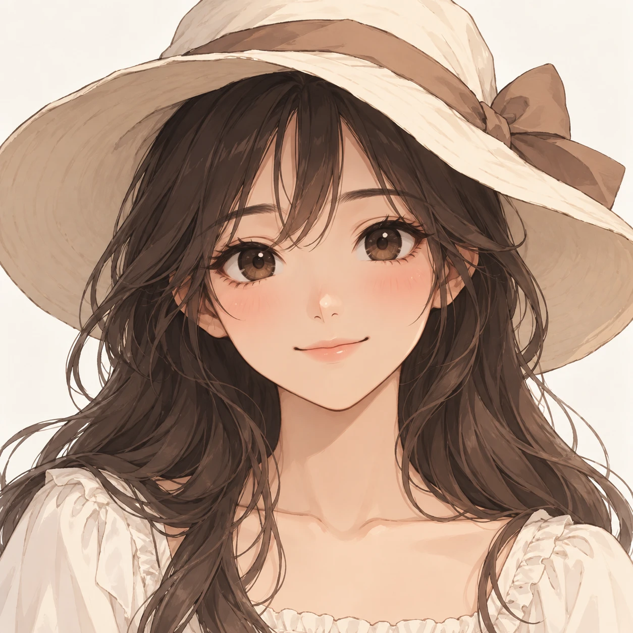 Anime-style profile picture of a woman wearing a hat (loose cartoon)