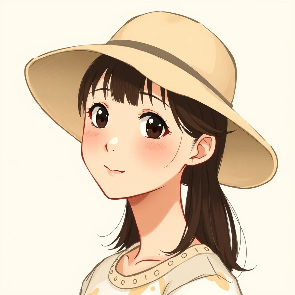 Anime-style profile picture of a woman wearing a hat