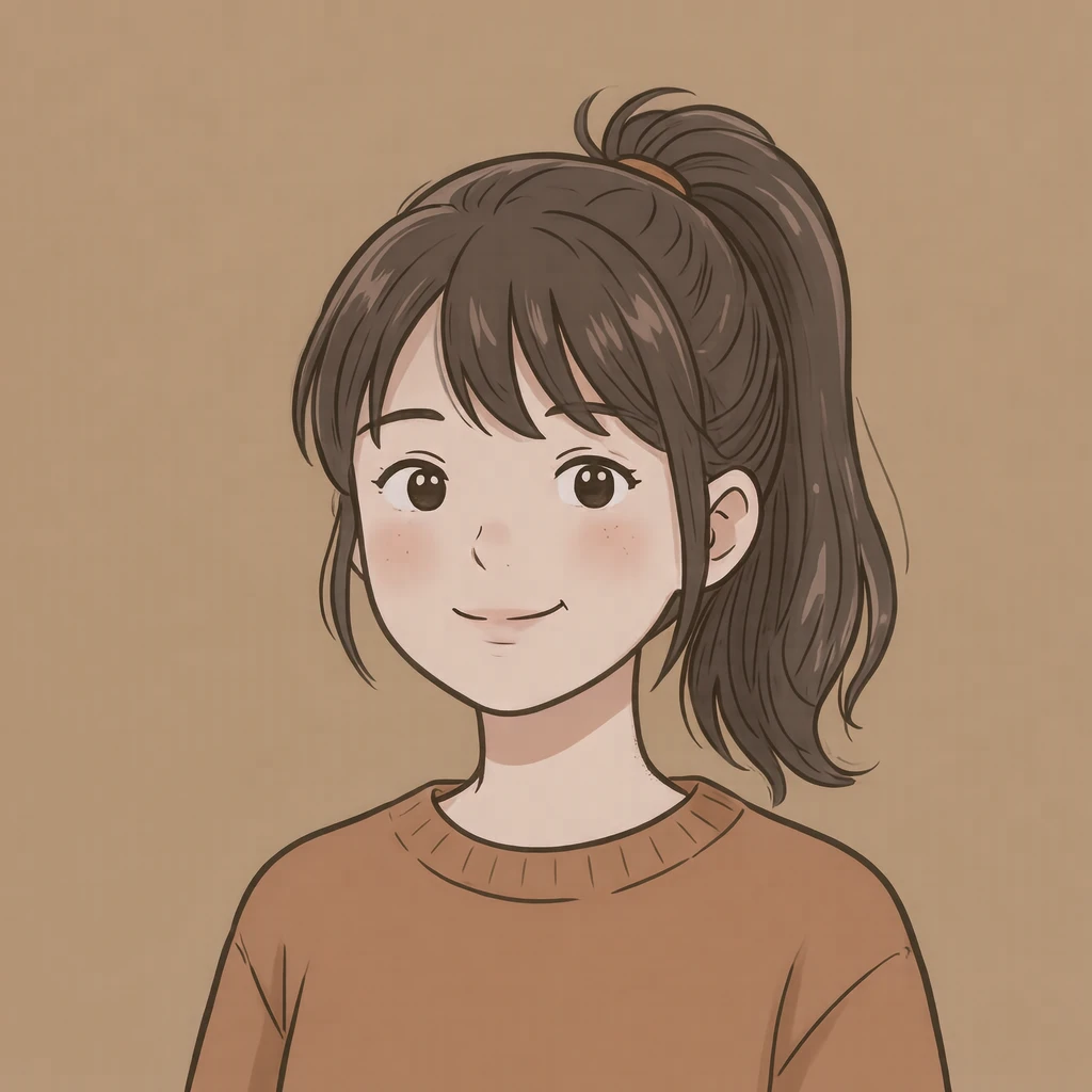 Anime-style profile picture of a woman with a ponytail (loose cartoon)