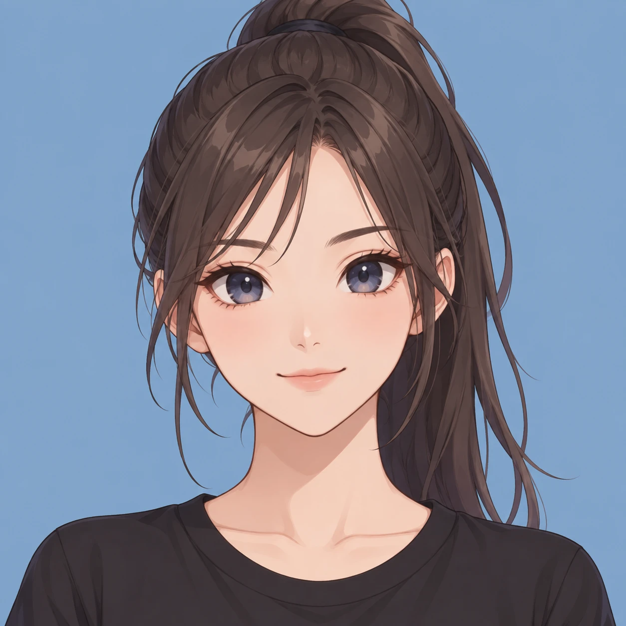 ポニーテールの女性のアニメ調プロフィールアイコン（アイソメトリック）