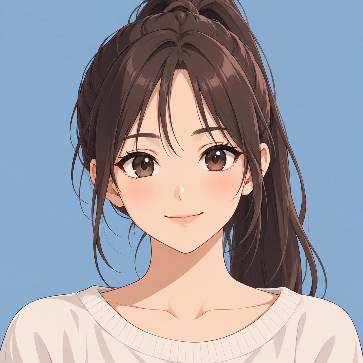 ポニーテールの女性のアニメ調プロフィール用画像（アニメ塗り）