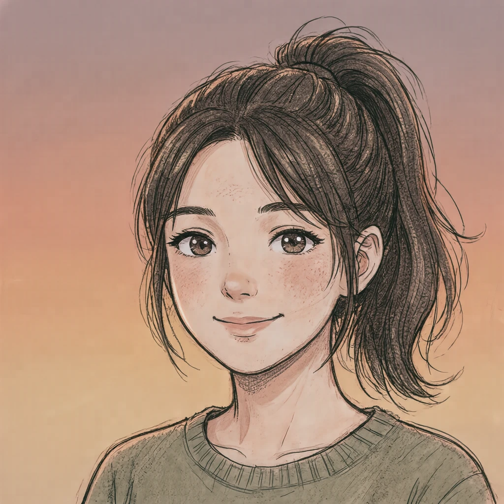 ポニーテールの女性のアニメ調プロフィールアイコン（手描き風）
