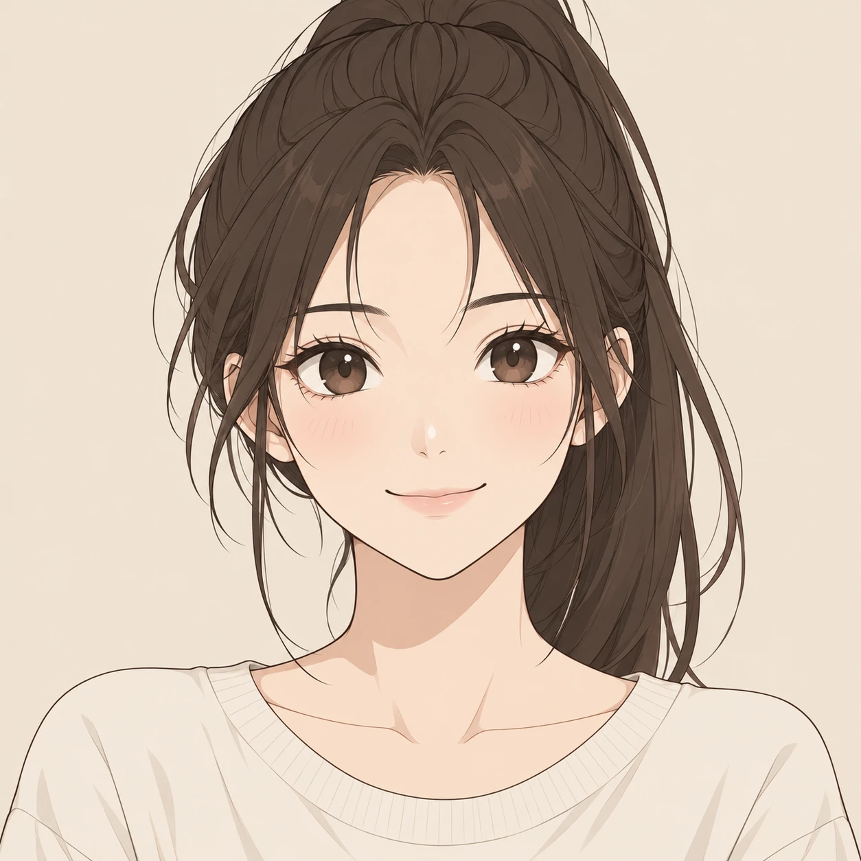 Anime-style profile picture of a woman with a ponytail (simple line art)