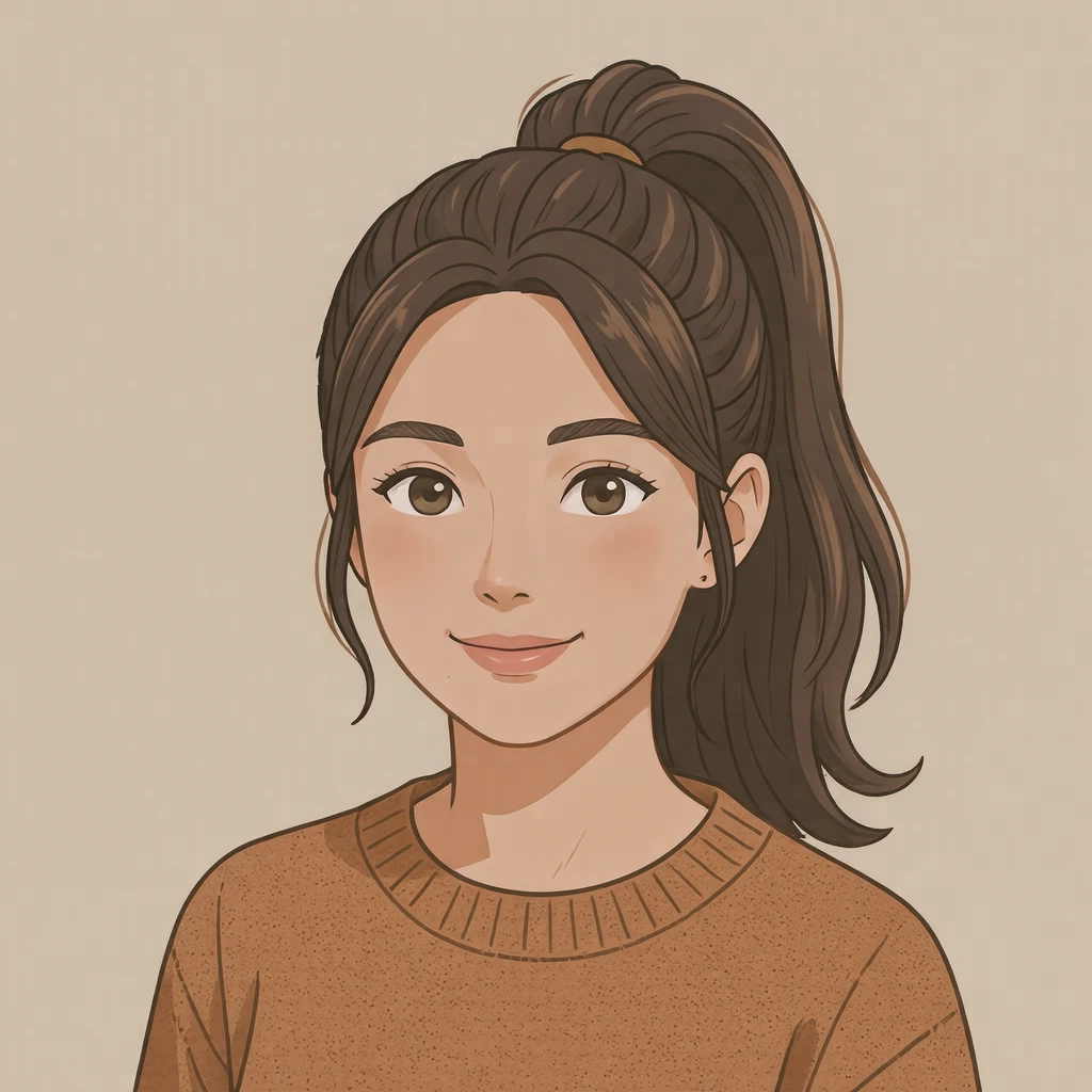 ポニーテールの女性のアニメ調プロフィールアイコン（アイソメトリック）