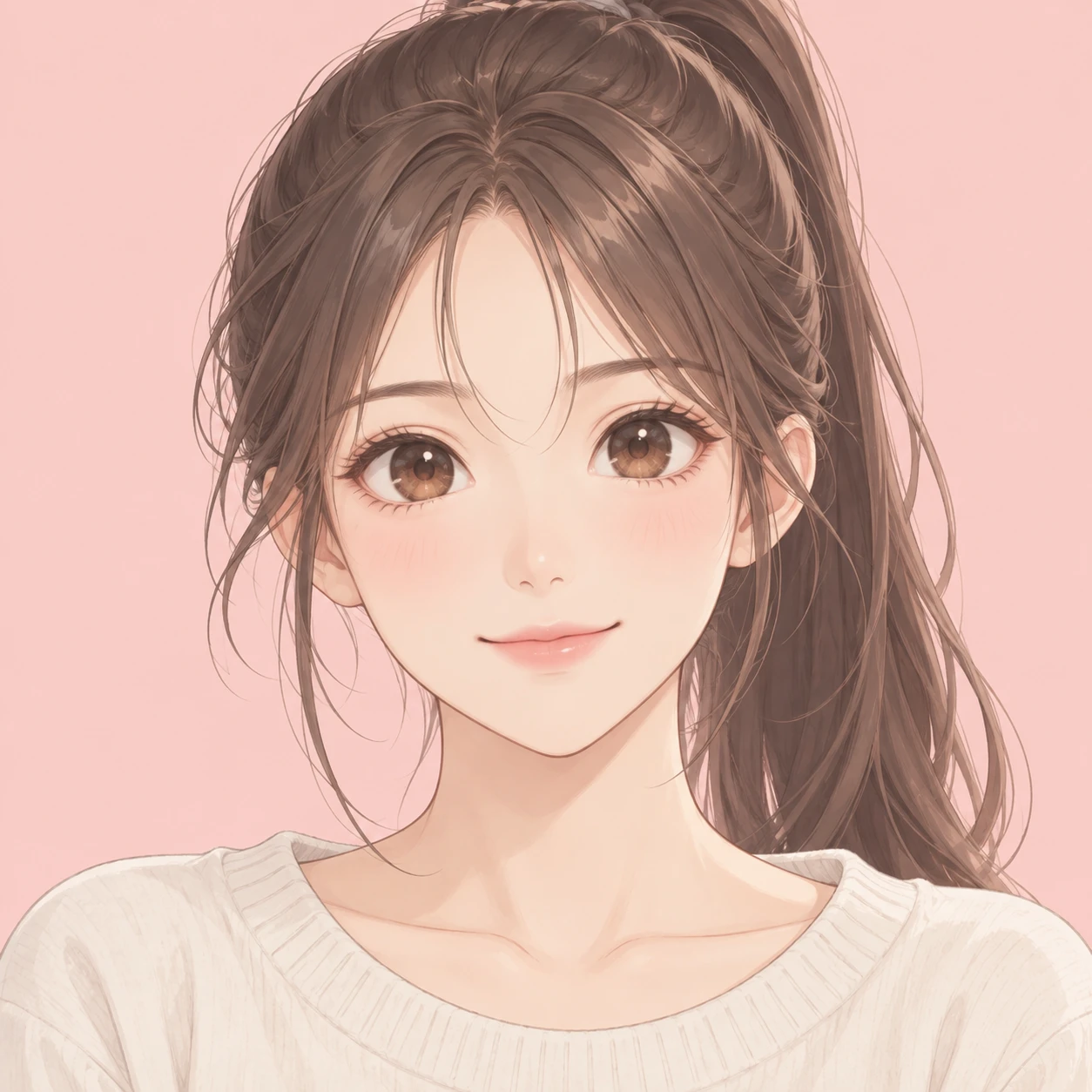 Anime-style profile picture of a woman with a ponytail (soft pastel)