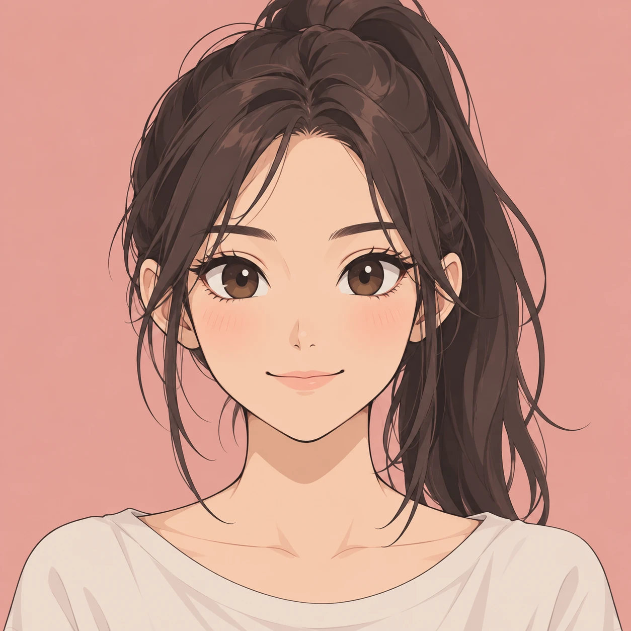 포니테일 여성의 애니메이션풍 프로필 아이콘 (편안한 카툰)