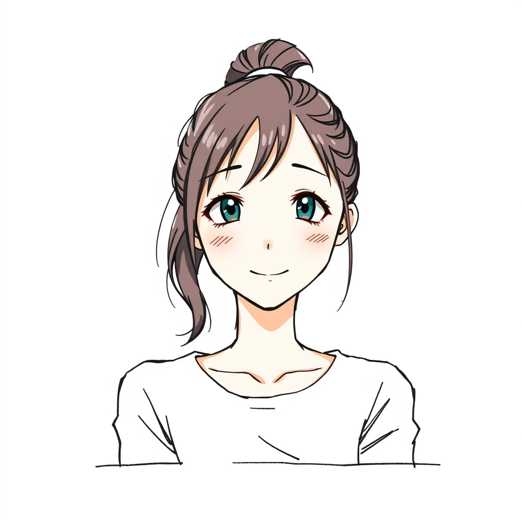 ポニーテールの女性のアニメ調プロフィールアイコン（手描き風）