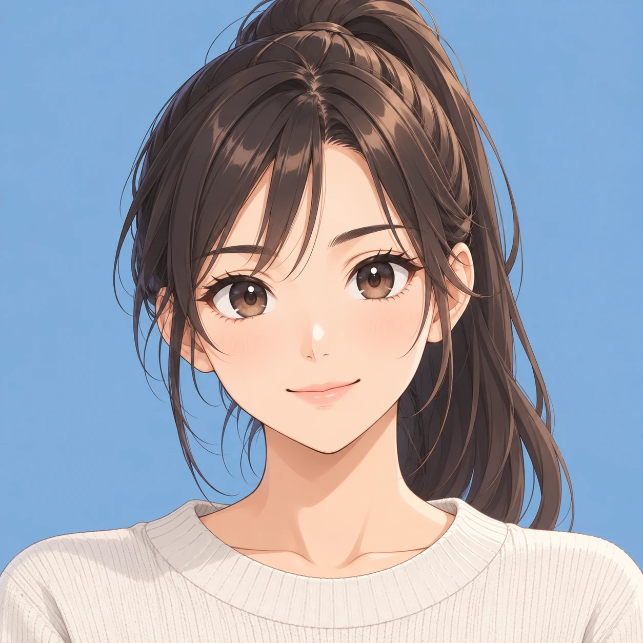 Anime-style profile picture of a woman with a ponytail (isometric)