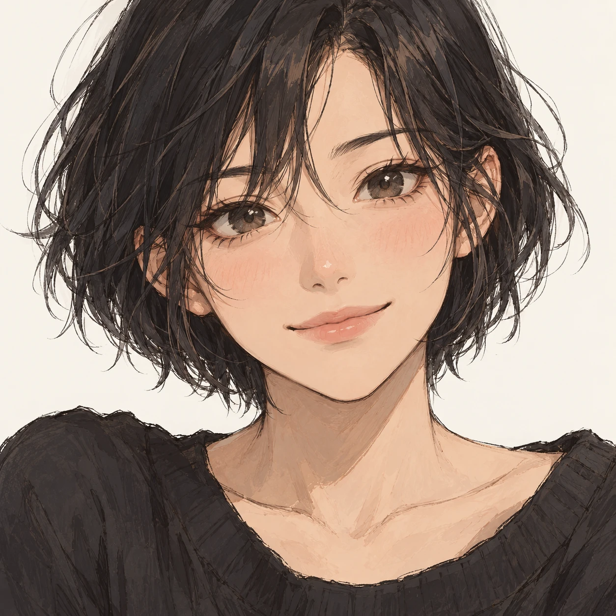 Anime-style profile picture of a woman with short hair (hand-drawn)