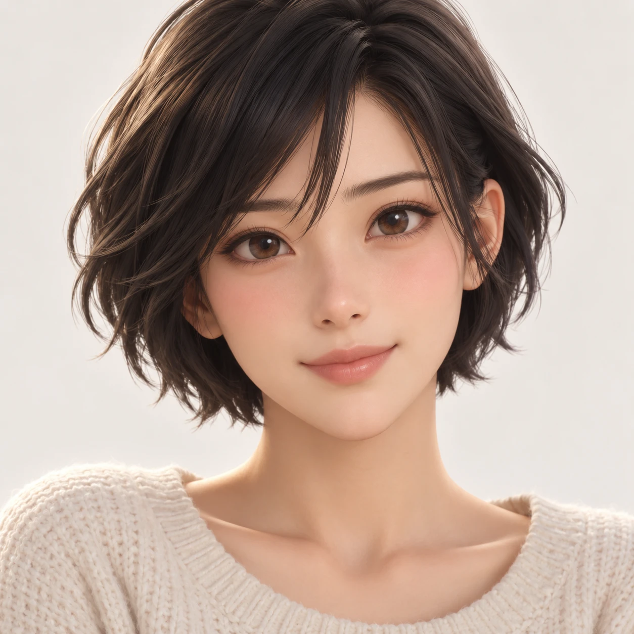 Anime-style profile picture of a woman with short hair (soft 3D)