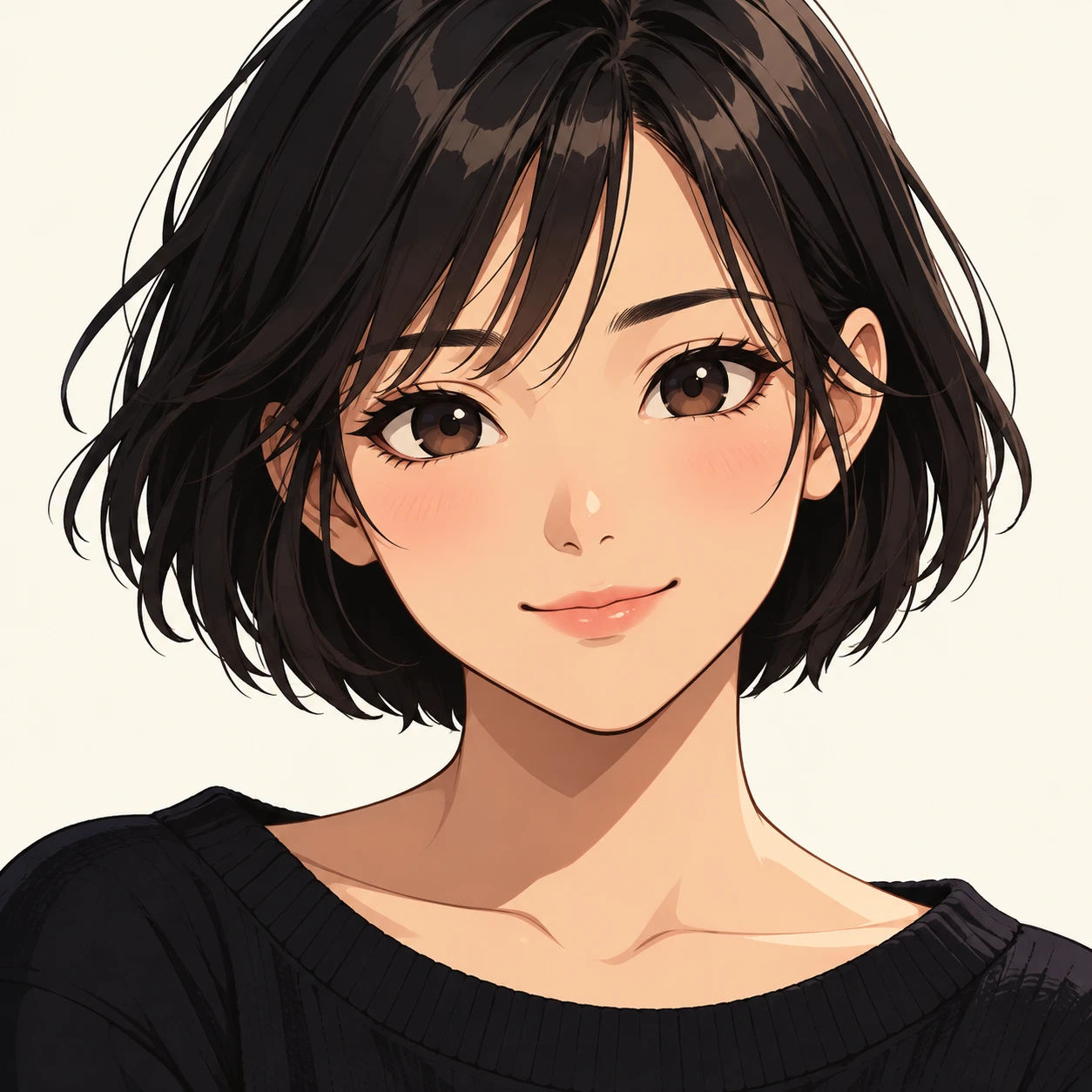 Anime-style profile picture of a woman with short hair (bold graphic)