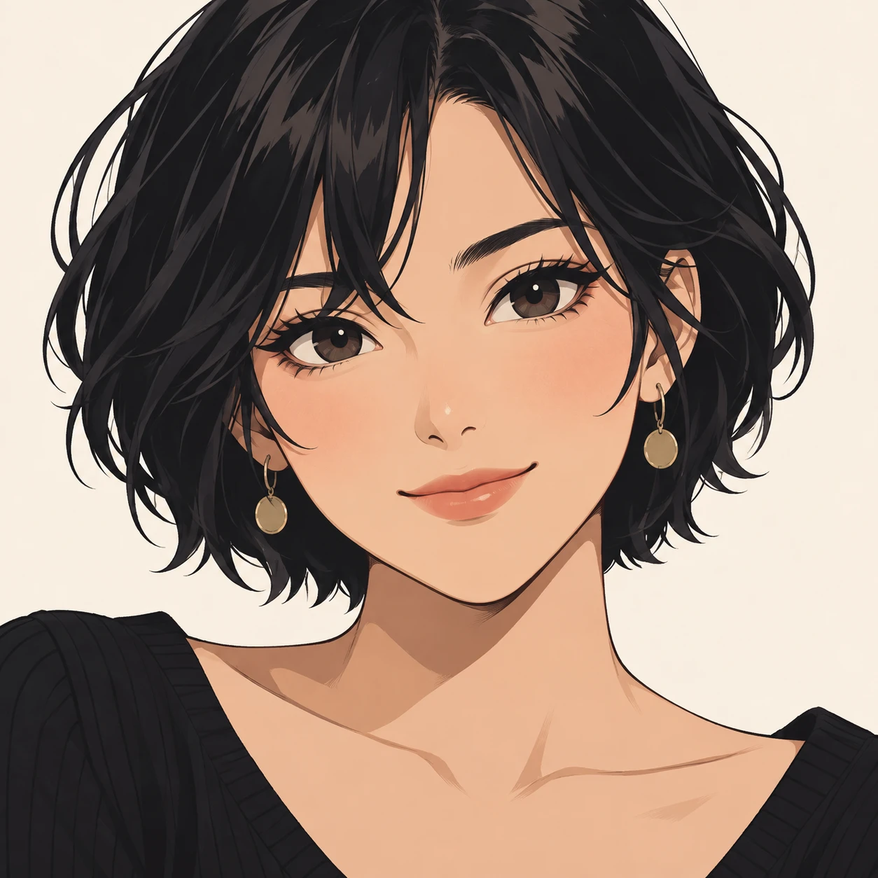 Anime-style profile picture of a woman with short hair (bold graphic)
