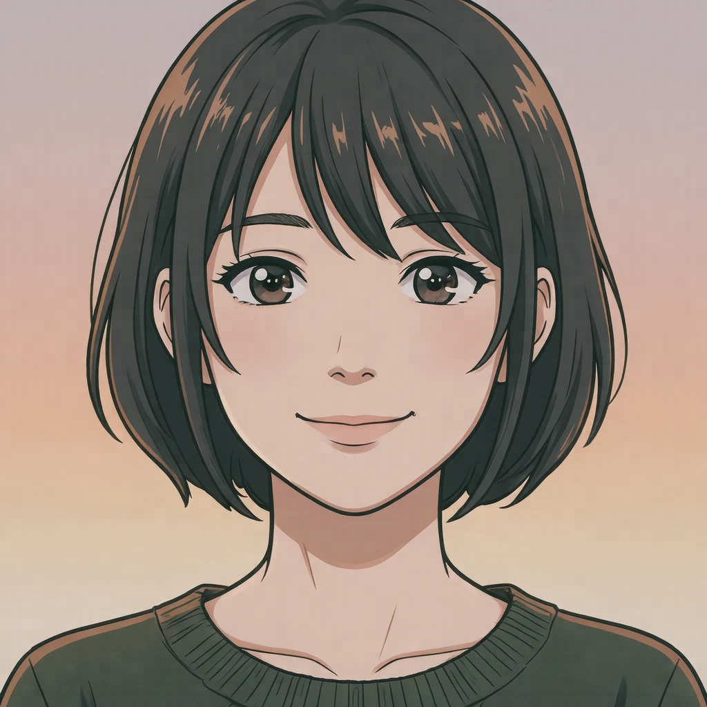 短发女性的动漫风格头像（动画平涂）