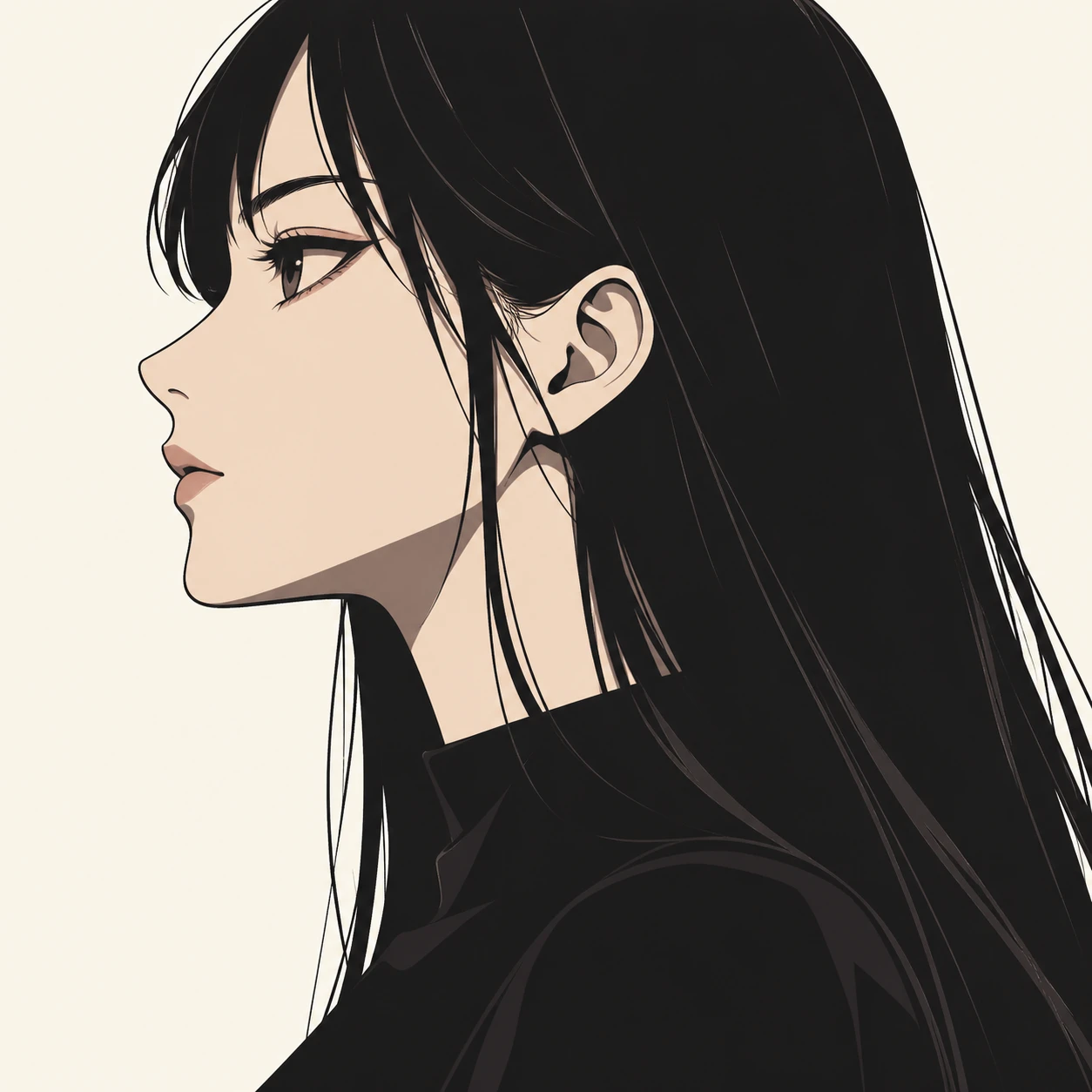 Anime-style profile picture of a woman seen from the side (bold graphic)